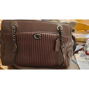 Vintage Coach Brown Pleated Leather Shoulder Bag